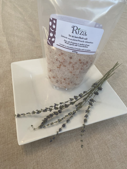 Sel de bain détente musculaire Lavande-Cocombre, Bath salt muscle relaxation Lavender-Cucumber